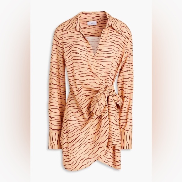 ONIA Printed Cotton-Blend Wrap Top, Tiger Stripe, Size L - Picture 2 of 13